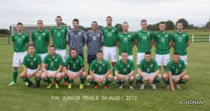 St Brendans Park Fc player Con Barrett back row second from left with Killarney Celtic player next to him first from left at the Irish Junior Trials